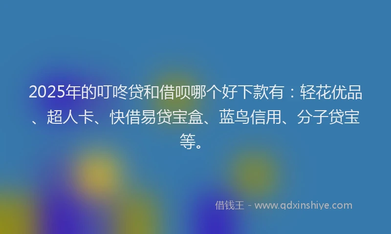 2025年的叮咚贷和借呗哪个好下款有：轻花优品、超人卡、快借易贷宝盒、蓝鸟信用、分子贷宝等。