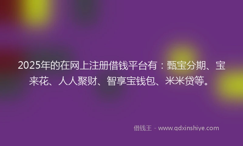 2025年的在网上注册借钱平台有：甄宝分期、宝来花、人人聚财、智享宝钱包、米米贷等。