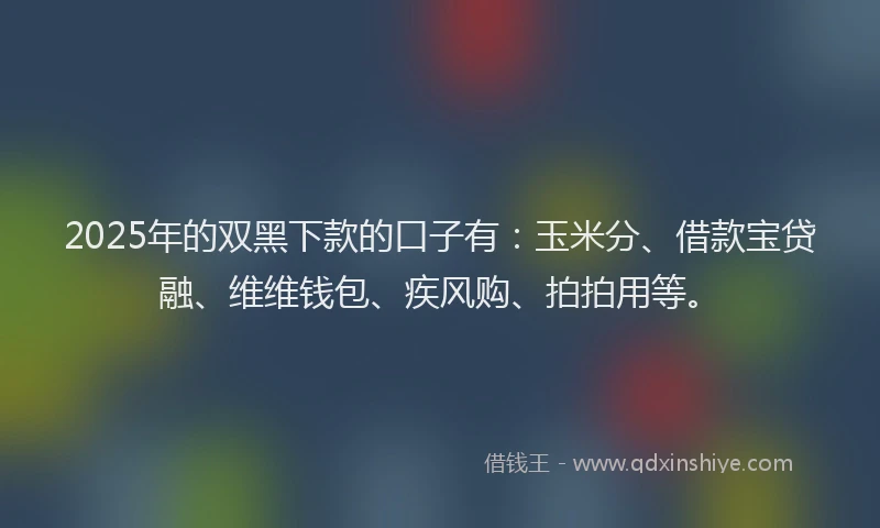 2025年的双黑下款的口子有：玉米分、借款宝贷融、维维钱包、疾风购、拍拍用等。