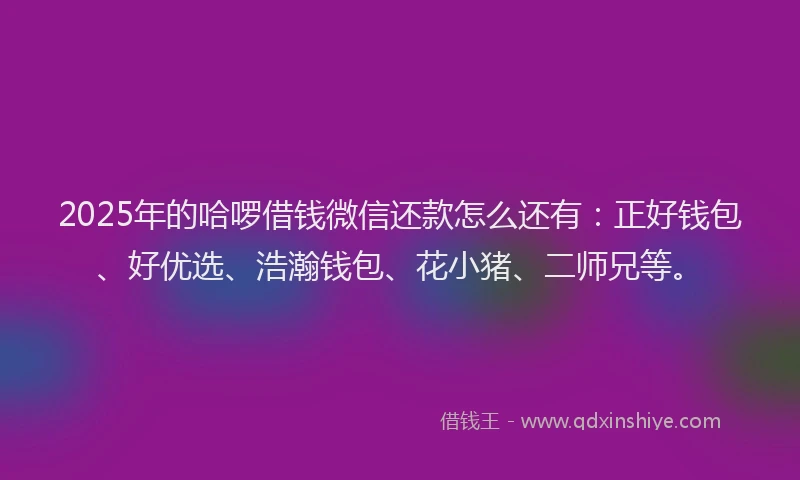 2025年的哈啰借钱微信还款怎么还有：正好钱包、好优选、浩瀚钱包、花小猪、二师兄等。