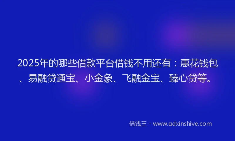 2025年的哪些借款平台借钱不用还有：惠花钱包、易融贷通宝、小金象、飞融金宝、臻心贷等。
