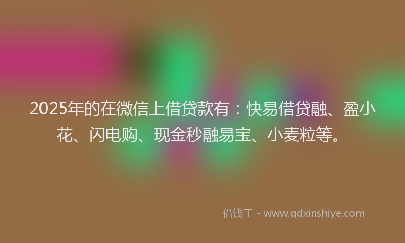 2025年的在微信上借贷款有：快易借贷融、盈小花、闪电购、现金秒融易宝、小麦粒等。