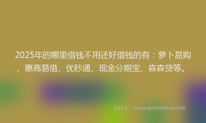 2025年的哪里借钱不用还好借钱的有：萝卜易购、惠商易借、优秒通、现金分期宝、森森贷等。
