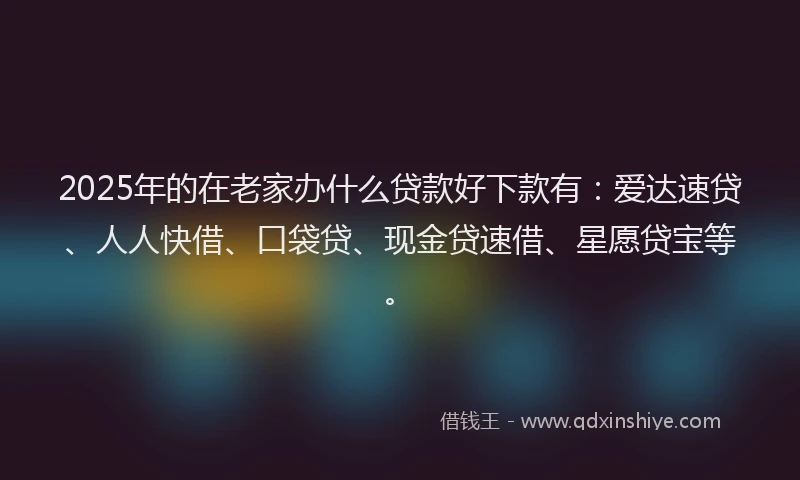2025年的在老家办什么贷款好下款有：爱达速贷、人人快借、口袋贷、现金贷速借、星愿贷宝等。