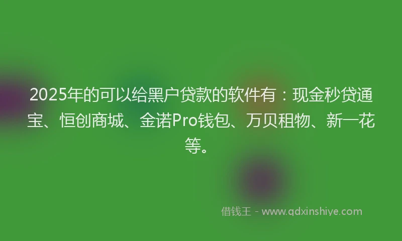 2025年的可以给黑户贷款的软件有：现金秒贷通宝、恒创商城、金诺Pro钱包、万贝租物、新一花等。