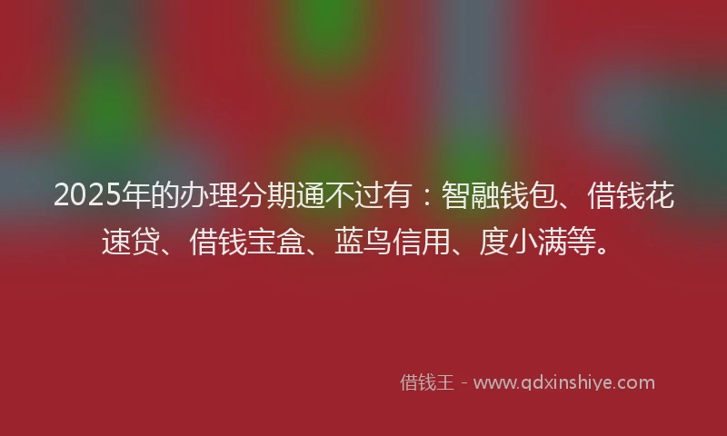 2025年的办理分期通不过有：智融钱包、借钱花速贷、借钱宝盒、蓝鸟信用、度小满等。