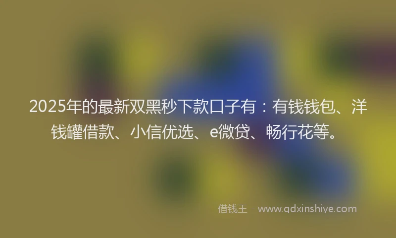 2025年的最新双黑秒下款口子有：有钱钱包、洋钱罐借款、小信优选、e微贷、畅行花等。