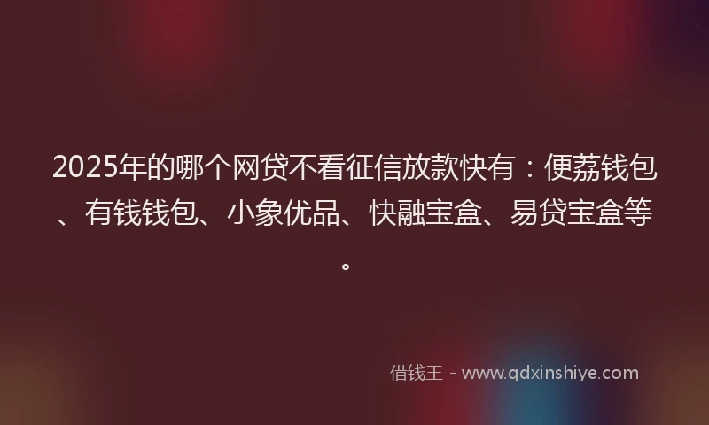 2025年的哪个网贷不看征信放款快有：便荔钱包、有钱钱包、小象优品、快融宝盒、易贷宝盒等。