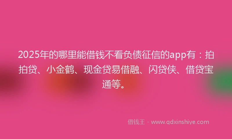 2025年的哪里能借钱不看负债征信的app有：拍拍贷、小金鹤、现金贷易借融、闪贷侠、借贷宝通等。