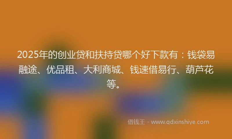 2025年的创业贷和扶持贷哪个好下款有：钱袋易融途、优品租、大利商城、钱速借易行、葫芦花等。