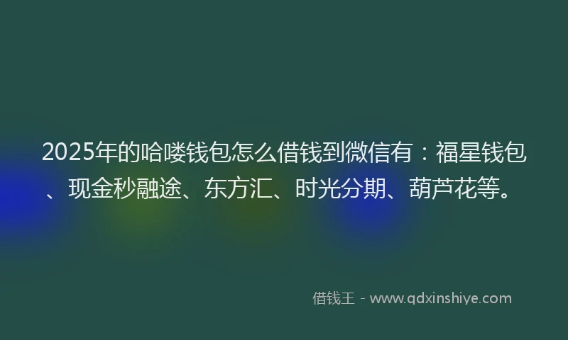 2025年的哈喽钱包怎么借钱到微信有：福星钱包、现金秒融途、东方汇、时光分期、葫芦花等。