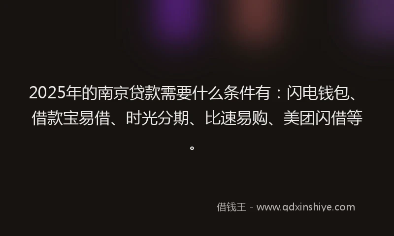2025年的南京贷款需要什么条件有：闪电钱包、借款宝易借、时光分期、比速易购、美团闪借等。
