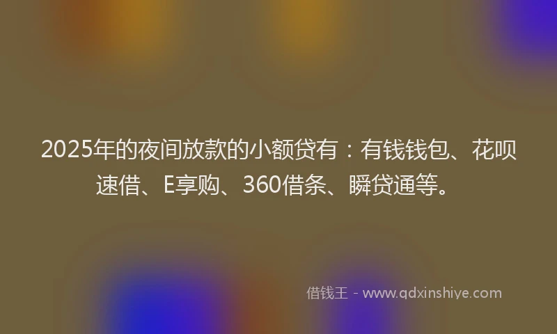 2025年的夜间放款的小额贷有：有钱钱包、花呗速借、E享购、360借条、瞬贷通等。