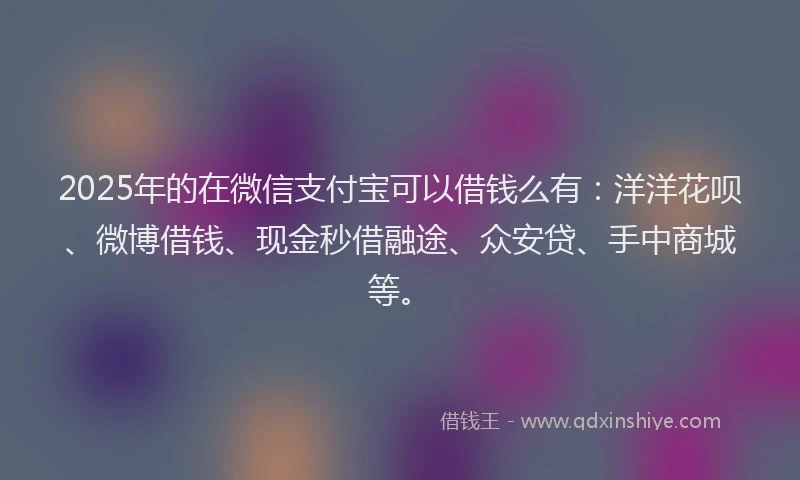 2025年的在微信支付宝可以借钱么有：洋洋花呗、微博借钱、现金秒借融途、众安贷、手中商城等。