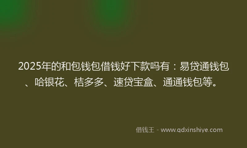 2025年的和包钱包借钱好下款吗有：易贷通钱包、哈银花、桔多多、速贷宝盒、通通钱包等。