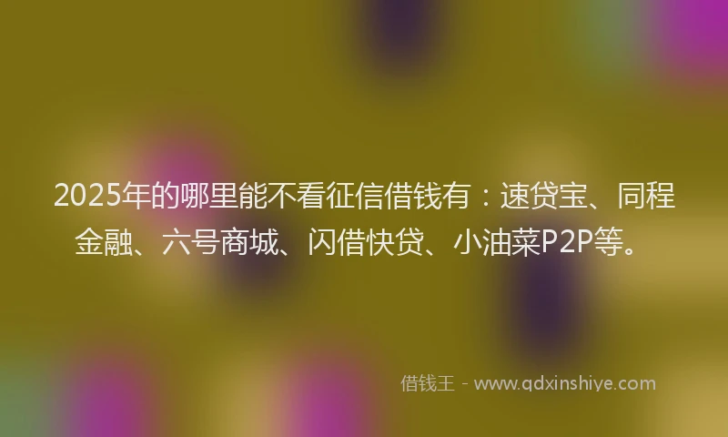 2025年的哪里能不看征信借钱有：速贷宝、同程金融、六号商城、闪借快贷、小油菜P2P等。