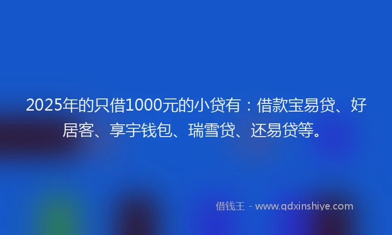 2025年的只借1000元的小贷有：借款宝易贷、好居客、享宇钱包、瑞雪贷、还易贷等。