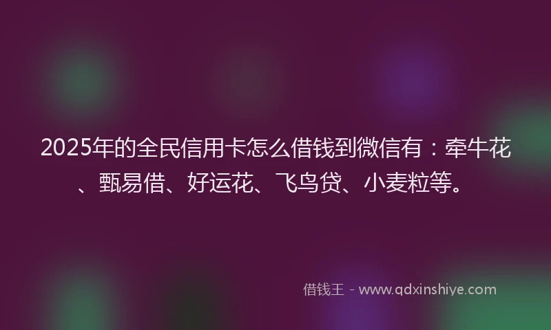 2025年的全民信用卡怎么借钱到微信有：牵牛花、甄易借、好运花、飞鸟贷、小麦粒等。