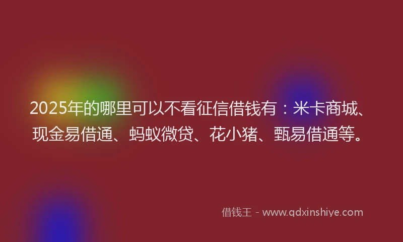 2025年的哪里可以不看征信借钱有：米卡商城、现金易借通、蚂蚁微贷、花小猪、甄易借通等。