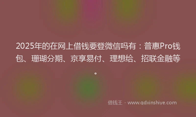 2025年的在网上借钱要登微信吗有：普惠Pro钱包、珊瑚分期、京享易付、理想给、招联金融等。