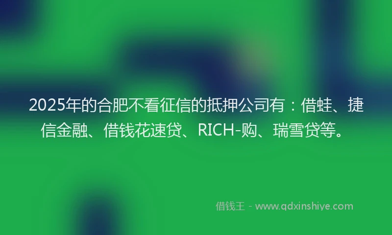 2025年的合肥不看征信的抵押公司有：借蛙、捷信金融、借钱花速贷、RICH-购、瑞雪贷等。