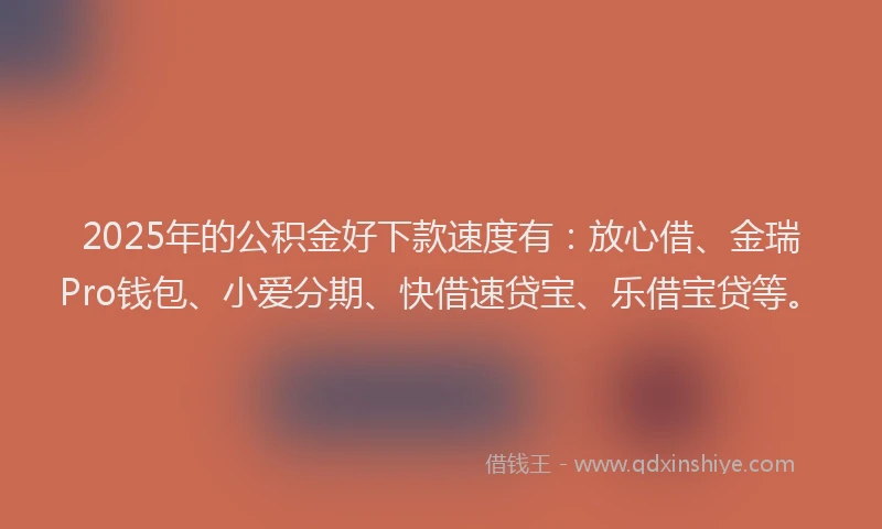 2025年的公积金好下款速度有：放心借、金瑞Pro钱包、小爱分期、快借速贷宝、乐借宝贷等。