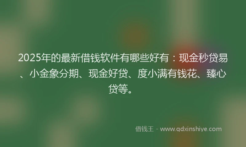 2025年的最新借钱软件有哪些好有：现金秒贷易、小金象分期、现金好贷、度小满有钱花、臻心贷等。