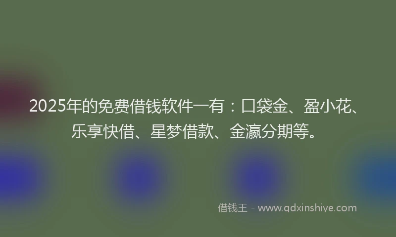 2025年的免费借钱软件一有：口袋金、盈小花、乐享快借、星梦借款、金瀛分期等。