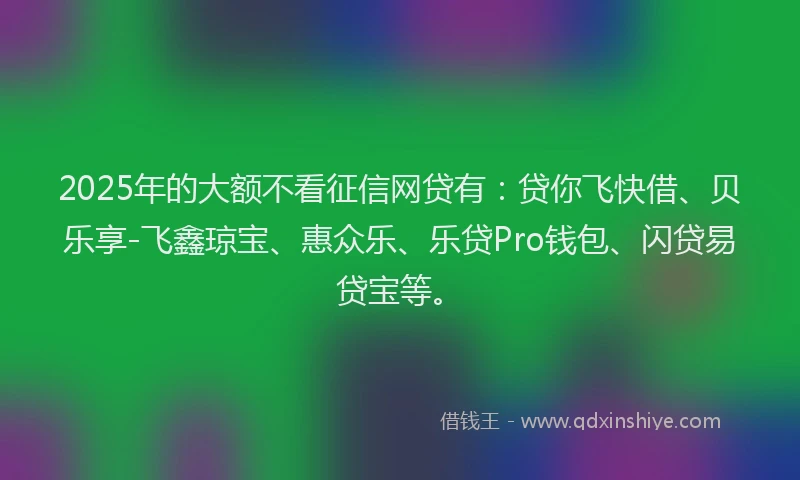 2025年的大额不看征信网贷有：贷你飞快借、贝乐享-飞鑫琼宝、惠众乐、乐贷Pro钱包、闪贷易贷宝等。