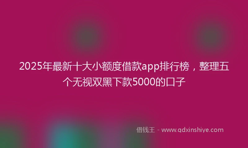 2025年最新十大小额度借款app排行榜，整理五个无视双黑下款5000的口子