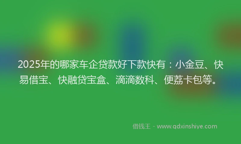 2025年的哪家车企贷款好下款快有：小金豆、快易借宝、快融贷宝盒、滴滴数科、便荔卡包等。