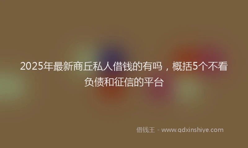 2025年最新商丘私人借钱的有吗，概括5个不看负债和征信的平台