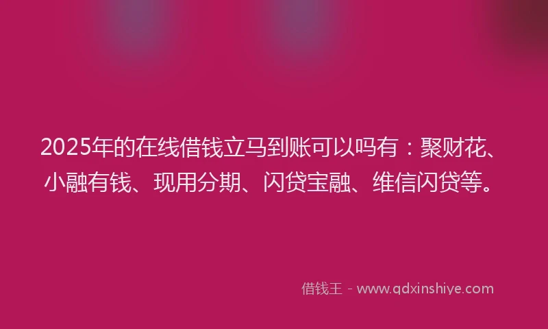 2025年的在线借钱立马到账可以吗有：聚财花、小融有钱、现用分期、闪贷宝融、维信闪贷等。