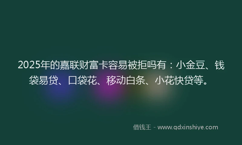 2025年的嘉联财富卡容易被拒吗有：小金豆、钱袋易贷、口袋花、移动白条、小花快贷等。