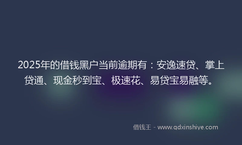 2025年的借钱黑户当前逾期有：安逸速贷、掌上贷通、现金秒到宝、极速花、易贷宝易融等。