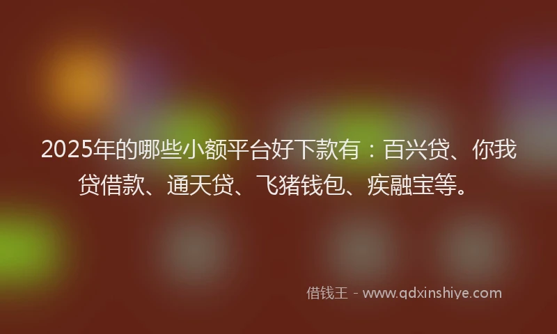2025年的哪些小额平台好下款有：百兴贷、你我贷借款、通天贷、飞猪钱包、疾融宝等。