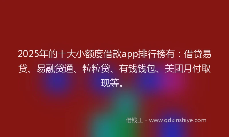 2025年的十大小额度借款app排行榜有：借贷易贷、易融贷通、粒粒贷、有钱钱包、美团月付取现等。