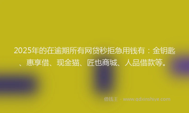 2025年的在逾期所有网贷秒拒急用钱有：金钥匙、惠享借、现金猫、匠也商城、人品借款等。