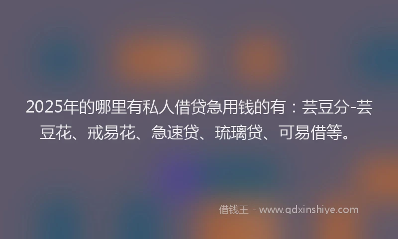 2025年的哪里有私人借贷急用钱的有：芸豆分-芸豆花、戒易花、急速贷、琉璃贷、可易借等。