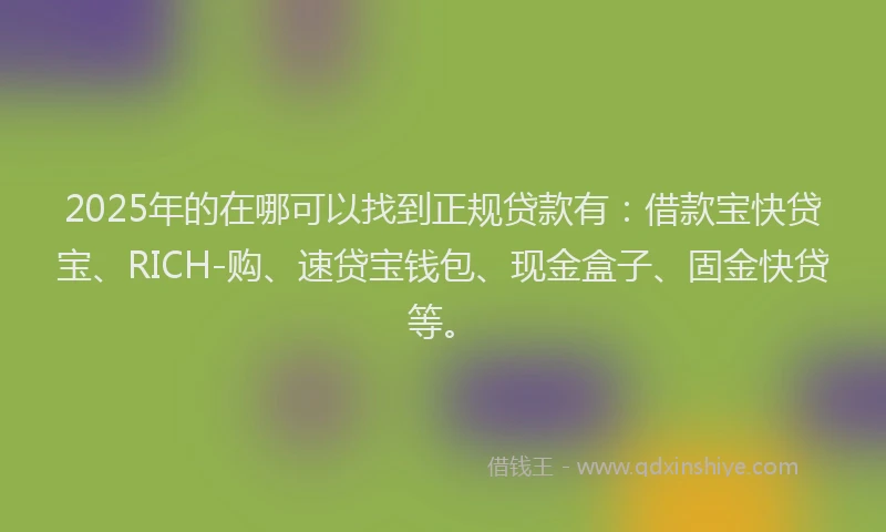 2025年的在哪可以找到正规贷款有：借款宝快贷宝、RICH-购、速贷宝钱包、现金盒子、固金快贷等。