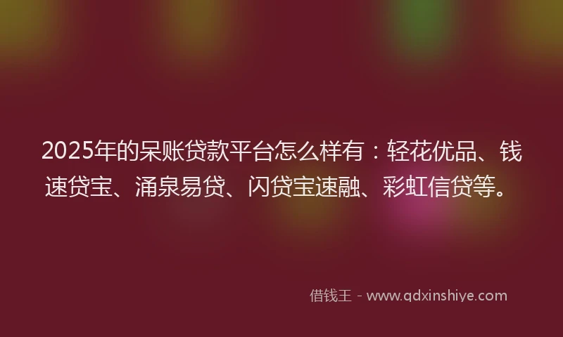 2025年的呆账贷款平台怎么样有：轻花优品、钱速贷宝、涌泉易贷、闪贷宝速融、彩虹信贷等。