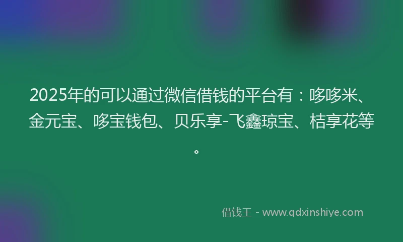 2025年的可以通过微信借钱的平台有：哆哆米、金元宝、哆宝钱包、贝乐享-飞鑫琼宝、桔享花等。