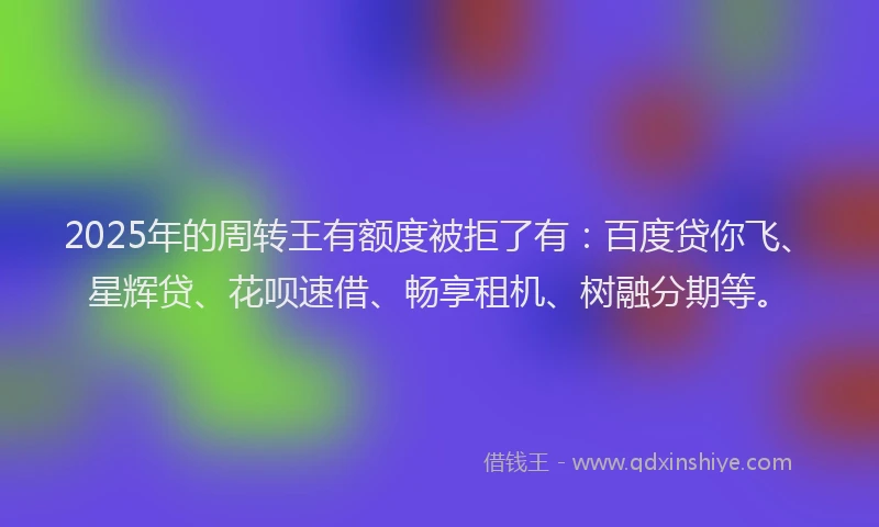 2025年的周转王有额度被拒了有：百度贷你飞、星辉贷、花呗速借、畅享租机、树融分期等。