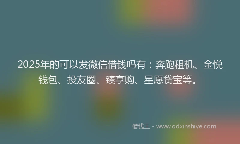 2025年的可以发微信借钱吗有：奔跑租机、金悦钱包、投友圈、臻享购、星愿贷宝等。