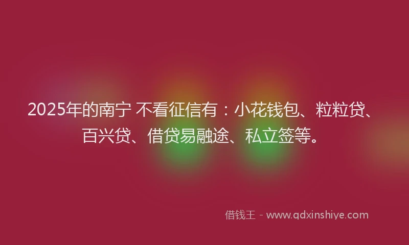 2025年的南宁 不看征信有：小花钱包、粒粒贷、百兴贷、借贷易融途、私立签等。