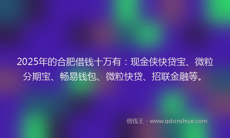 2025年的合肥借钱十万有：现金侠快贷宝、微粒分期宝、畅易钱包、微粒快贷、招联金融等。