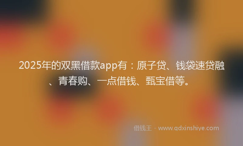 2025年的双黑借款app有：原子贷、钱袋速贷融、青春购、一点借钱、甄宝借等。