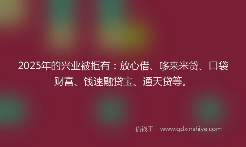 2025年的兴业被拒有：放心借、哆来米贷、口袋财富、钱速融贷宝、通天贷等。