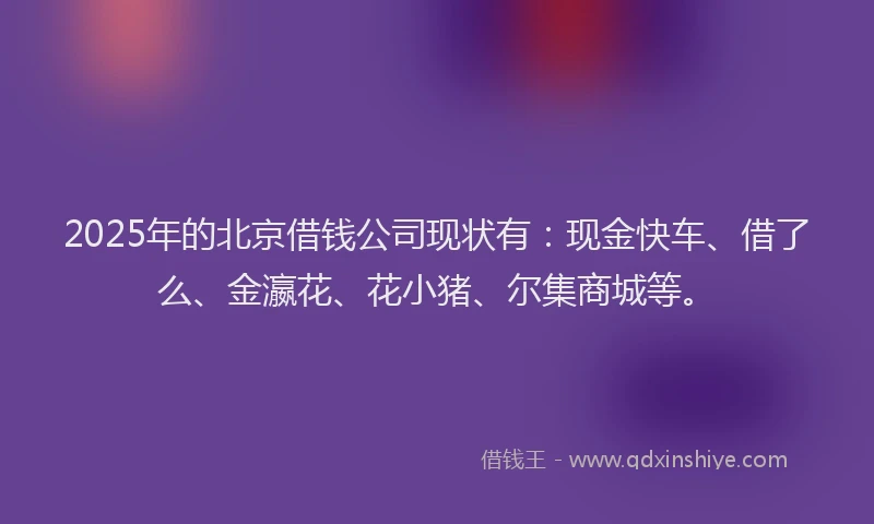 2025年的北京借钱公司现状有：现金快车、借了么、金瀛花、花小猪、尔集商城等。