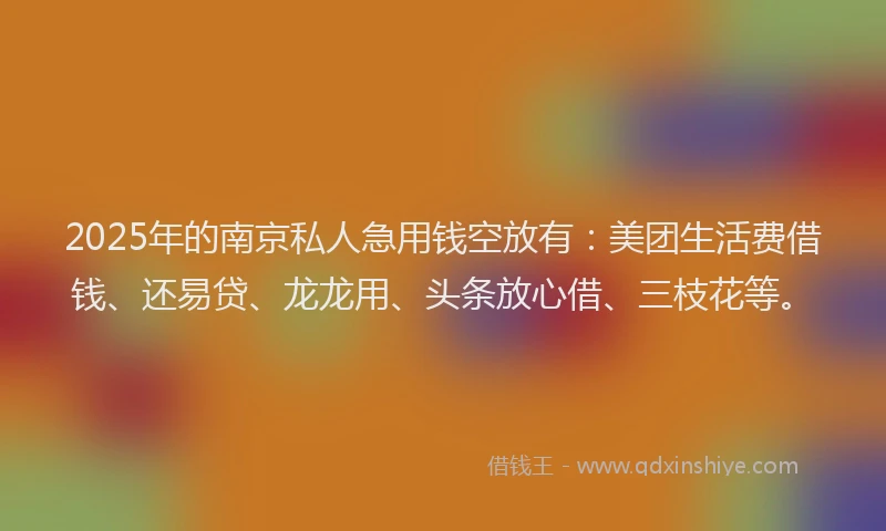 2025年的南京私人急用钱空放有：美团生活费借钱、还易贷、龙龙用、头条放心借、三枝花等。